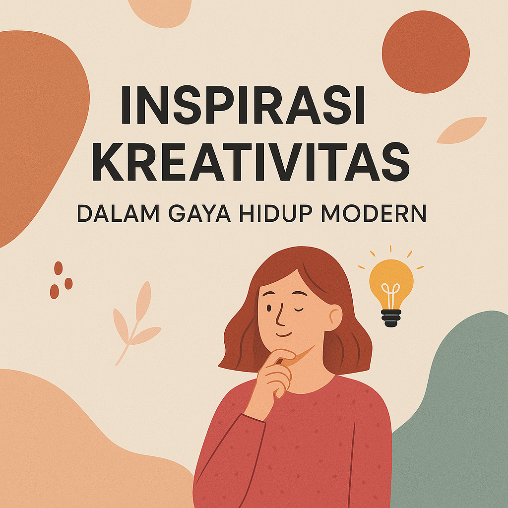 Ilustrasi seorang wanita sedang berpikir dengan lampu ide menyala, mewakili inspirasi kreativitas dalam gaya hidup modern.